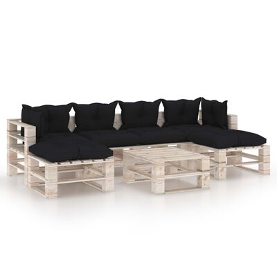 vidaXL Set mobilier grădină din paleți cu perne, 7 piese, lemn de pin