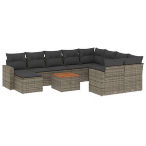 vidaXL Set canapele de grădină cu perne, 11 piese, gri, poliratan