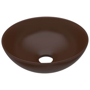vidaXL Chiuvetă de baie, maro &icirc;nchis, ceramică, rotund