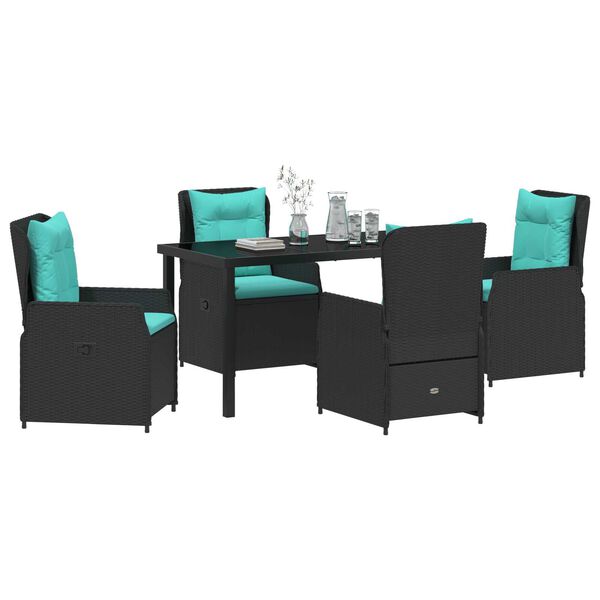 vidaXL Set de masă pentru grădină 5 pcs Negru Rattan poli