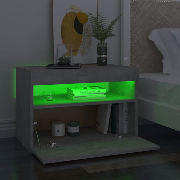 vidaXL Noptieră cu lumini LED, 2 buc., gri beton, 60x35x40 cm