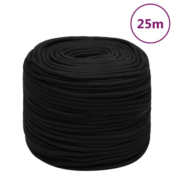 vidaXL Frânghie de lucru, negru, 8 mm, 25 m, poliester