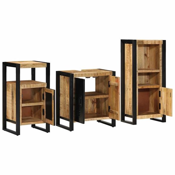 vidaXL Set de mobilier pentru baie cu sertar 3 pcs Lemn de mango solid