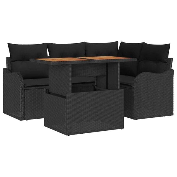 vidaXL Set de canapele pentru grădină cu pernă 5 pcs Negru poliratan