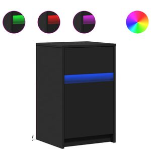 vidaXL Noptieră cu lumini LED, negru, lemn prelucrat