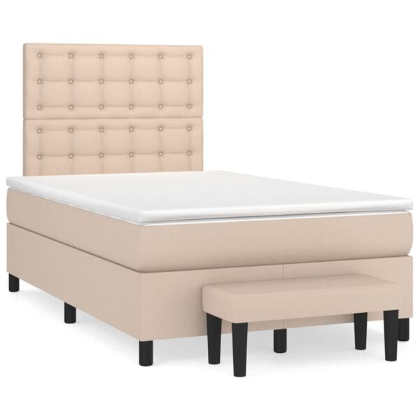 vidaXL Pat box spring cu saltea, cappuccino, 120x190cm piele ecologică