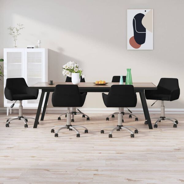 vidaXL Scaune de sufragerie pivotante 6 buc, negru, catifea