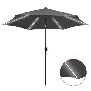 vidaXL Umbrelă de soare cu LED-uri, st&acirc;lp aluminiu, antracit, 300 cm