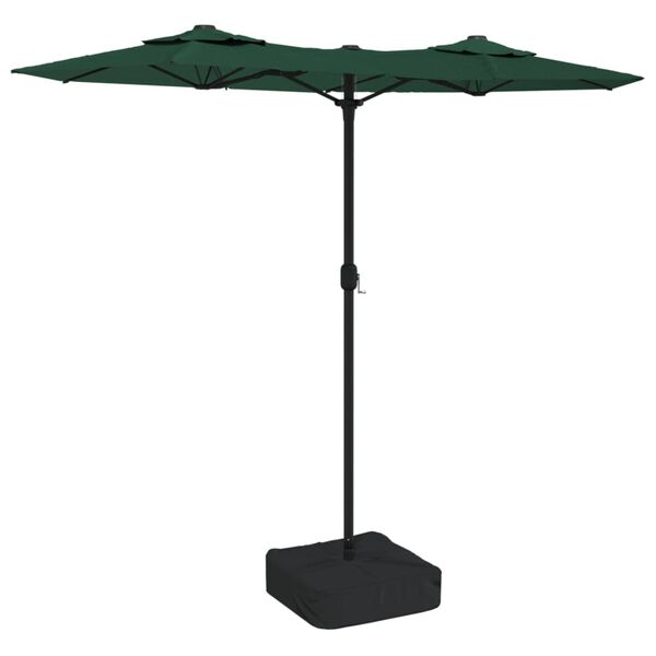 vidaXL Umbrelă de grădină cu două capete cu LED-uri, verde, 316x145 cm