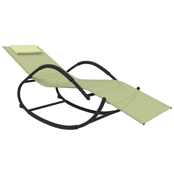 vidaXL Șezlonguri de plajă cu balansoar, 2 buc, crem, oțel & textilenă