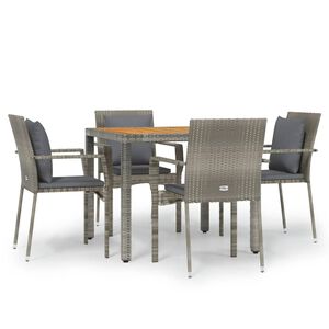 vidaXL Set mobilier de grădină cu perne, 5 piese, gri, poliratan