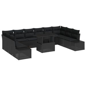 vidaXL Set de canapele pentru grădină cu pernă Manual 11 pcs Negru
