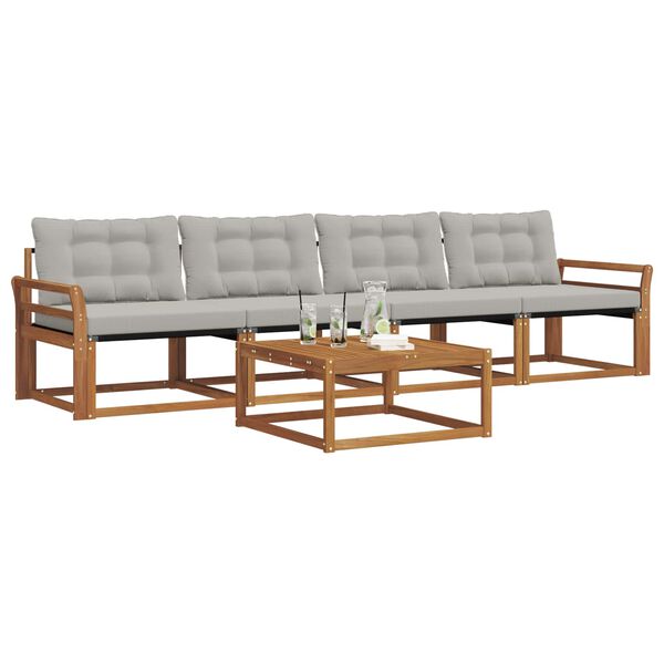 vidaXL Set de canapele de exterior 5 pcs Gri natural și deschis