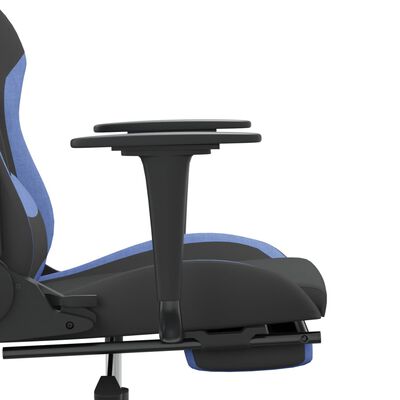 vidaXL Scaun de gaming cu masaj/suport picioare, negru/albastru textil
