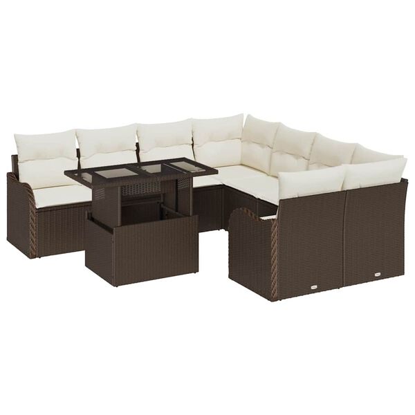 vidaXL Set de canapele pentru grădină cu pernă 9 pcs Maro Poli Rattan