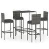 vidaXL Set mobilier bar de grădină cu perne, 5 piese, gri, poliratan