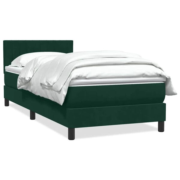 vidaXL Pat box spring cu saltea, verde &icirc;nchis, 100x220 cm, catifea