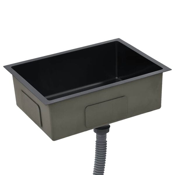 vidaXL Chiuvetă de bucătărie lucrată manual, negru, oțel inoxidabil