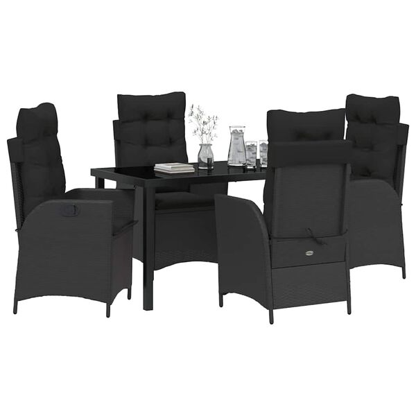 vidaXL Set de masă pentru grădină cu pernă 5 pcs Negru poliratan