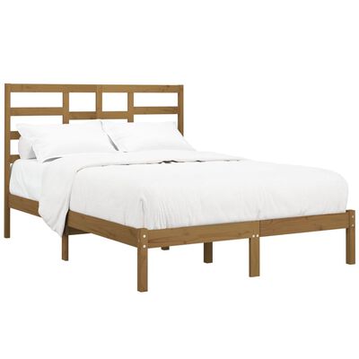 vidaXL Cadru de pat dublu, maro miere, 135x190 cm, lemn masiv