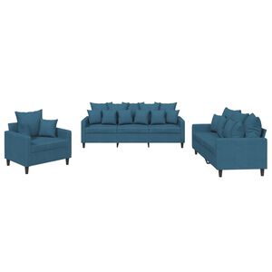 vidaXL Set de canapele cu perne, 3 piese, albastru, catifea