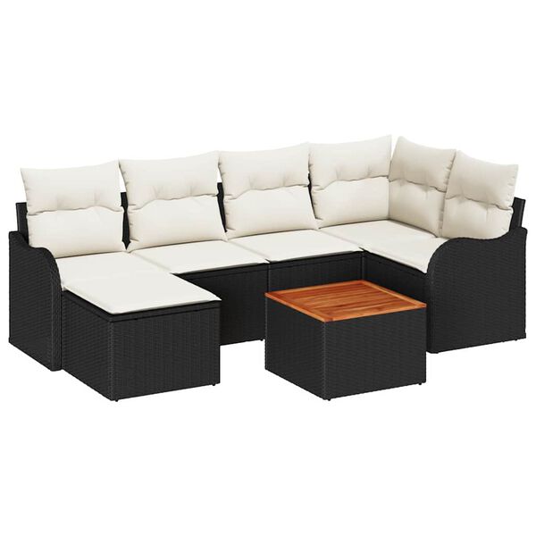 vidaXL Set de canapele pentru grădină 7 pcs Negru Rattan poli