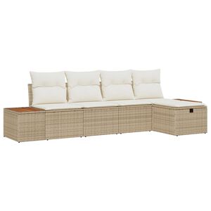 vidaXL Set de canapele pentru grădină cu pernă 5 pcs Bej Rattan poli
