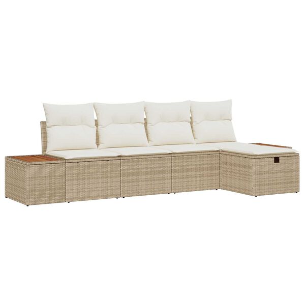 vidaXL Set de canapele pentru grădină cu pernă 5 pcs Bej Rattan poli