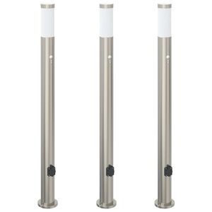 vidaXL St&acirc;lpi iluminatori cu senzor și priză, 3 buc., 110 cm, oțel inoxidabil, IP44