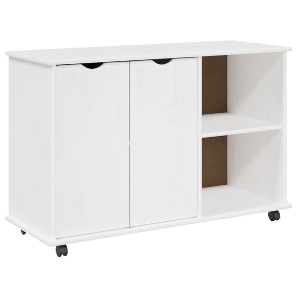vidaXL Cabinet mobil cu roata Alb 100 x 39 x 65,5 cm Lemn de pin masiv