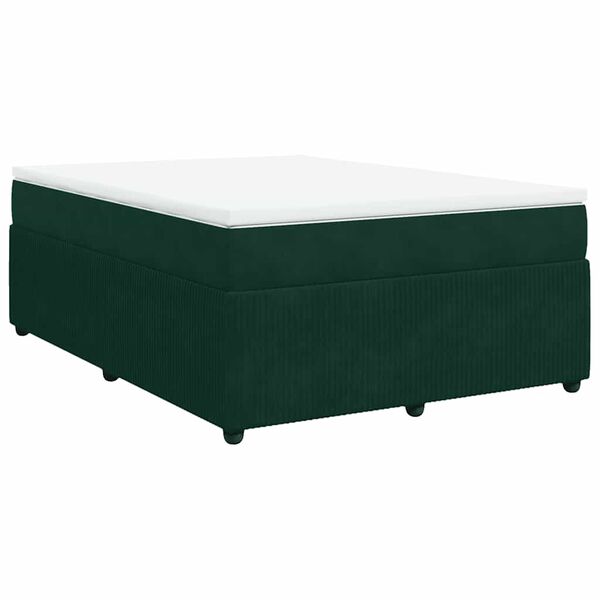 vidaXL Pat box spring cu saltea, verde &icirc;nchis, 140x200 cm, catifea