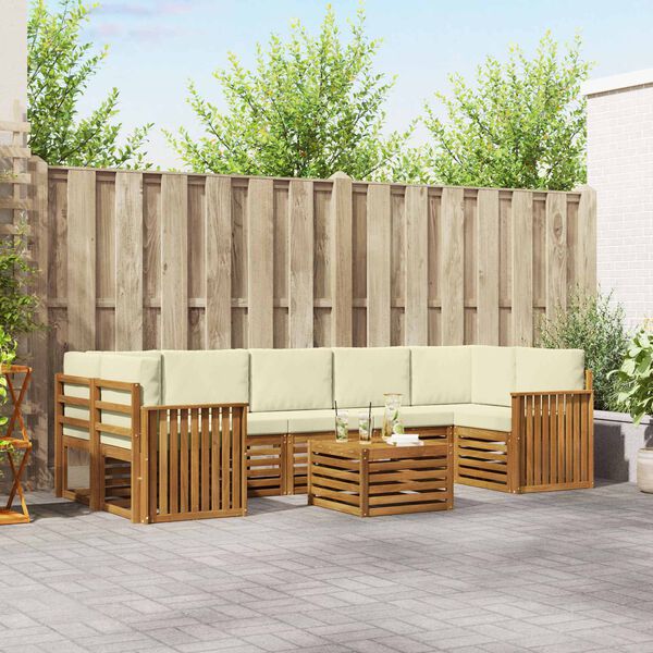 vidaXL Set de canapele de exterior cu pernă 8 pcs Natural și Crem