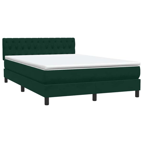 vidaXL Pat box spring cu saltea, verde &icirc;nchis, 160x220 cm, catifea