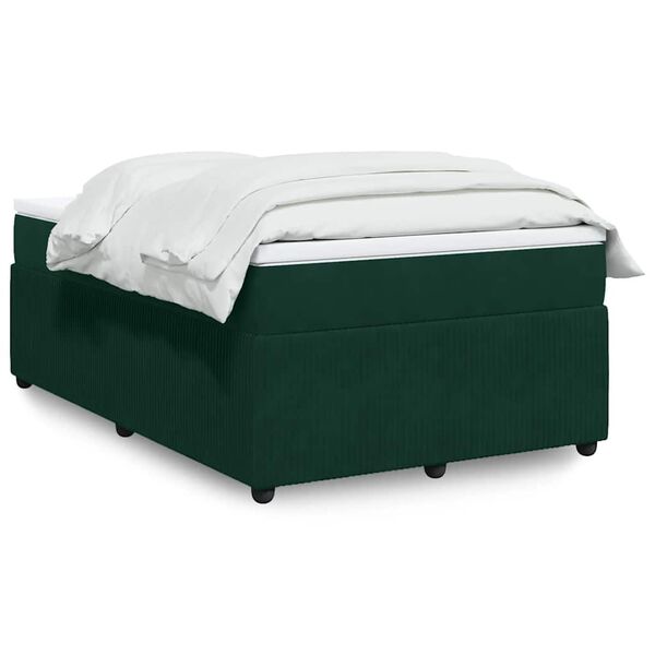 vidaXL Pat box spring cu saltea, verde &icirc;nchis, 120x200 cm, catifea