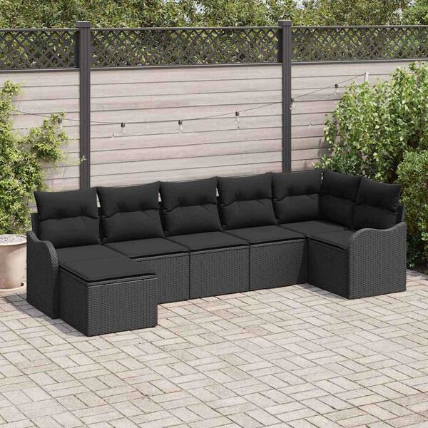 vidaXL Set de canapele pentru grădină cu pernă 7 pcs Negru Rattan poli