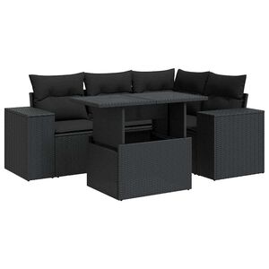 vidaXL Set mobilier de grădină cu perne, 5 piese, negru, poliratan