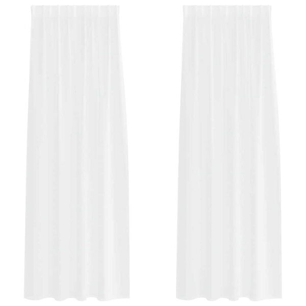 vidaXL Cortină din Voile cu perdele 2 pcs Alb 225 x 140 cm Poliester