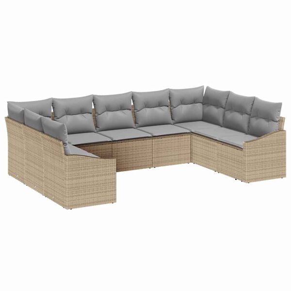 vidaXL Set de canapele pentru grădină 9 pcs Bej Rattan poli