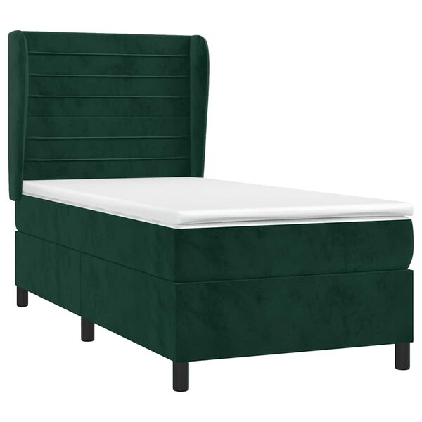 vidaXL Pat box spring cu saltea, verde &icirc;nchis, 100x200 cm, catifea