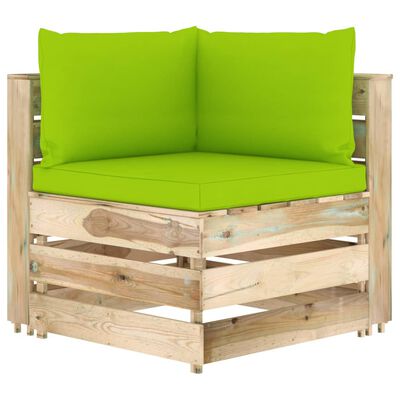 vidaXL Canapea de grădină cu 3 locuri cu perne, lemn impregnat verde