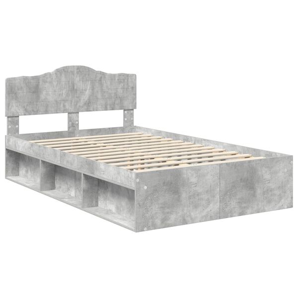 vidaXL Cadru de pat Gri Concret 135 x 190 cm Lemn de pin masiv