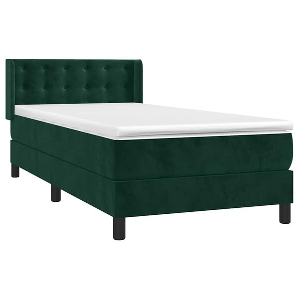 vidaXL Pat box spring cu saltea, verde &icirc;nchis, 80x200 cm, catifea