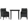 vidaXL Set mobilier de grădină cu perne, 3 piese, negru, poliratan