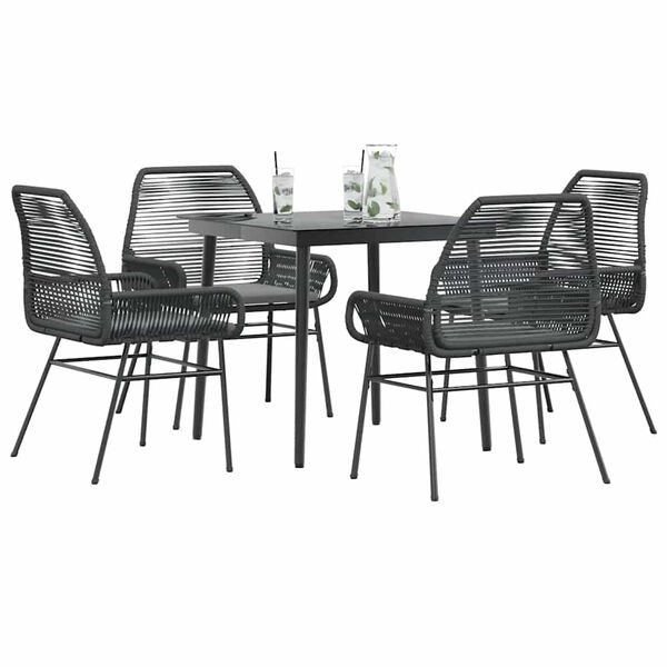 vidaXL Set de sufragerie de grădină 5 piese neagră Sticlă Poly Rattan