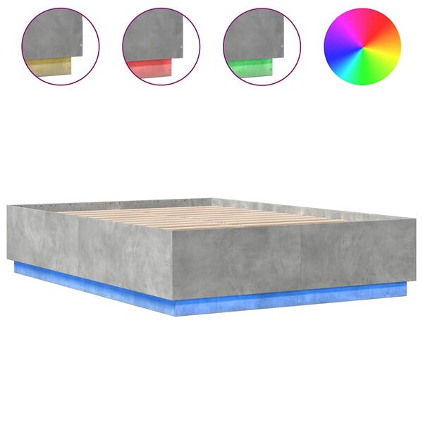 vidaXL Cadru de pat cu lumini LED gri beton 150x200 cm, lemn prelucrat