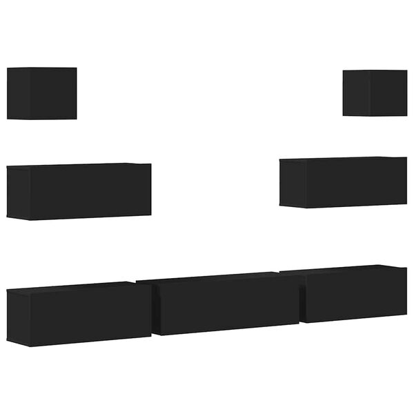 vidaXL Set dulap TV, 7 piese, negru, lemn prelucrat