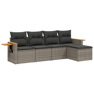 vidaXL Set canapea de grădină cu perne, 5 piese, gri, poliratan