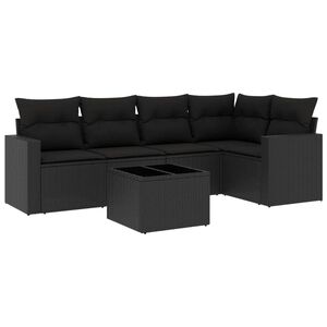 vidaXL Set mobilier de grădină cu perne, 6 piese, negru, poliratan