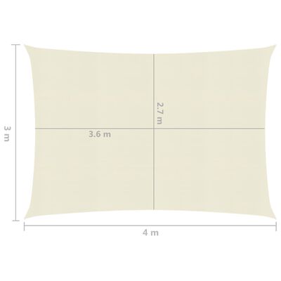 vidaXL Pânză parasolar, crem, 3 x 4 m, HDPE, 160 g/m²