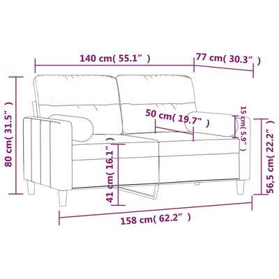 vidaXL Canapea cu 2 locuri cu pernuțe, crem, 140 cm, textil